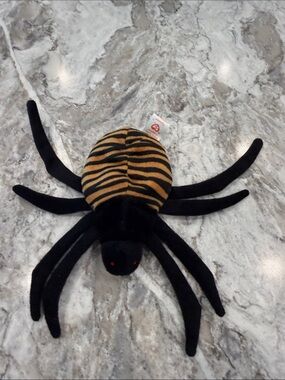 Ty Plush Spider with Black Legs and Orange-Striped Body